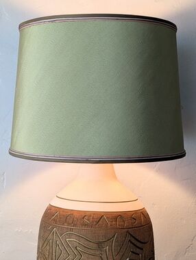 Vintage MCM Sage Green Textured Lampshade | Large 16" x 13" | Retro Decor